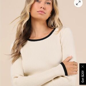 Lulu's Ivory Ribbed Sweater with Black Trim